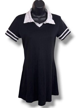 Vintage Y2K Juniors Medium In Charge Mini Dress Black Grey Polo Collar Preppy